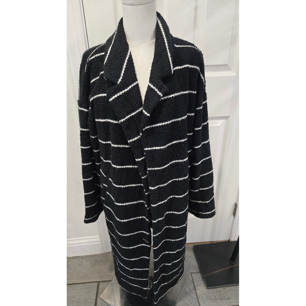 Marine Layer Womens XL Black White Striped Longline Open Front Cardigan Sweater